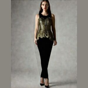 Gianni Bini Gold Sequin Peplum Top Sparkly Sleeveless Party Blouse Women Small S